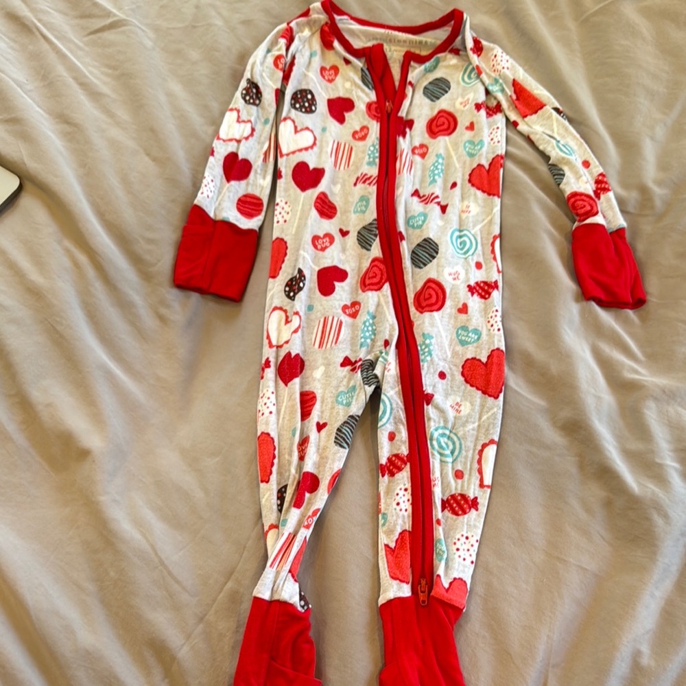 Little Sleepies Red and White Heart Print Footie